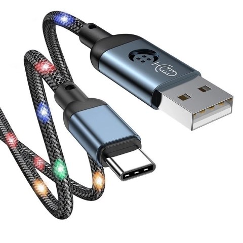 Joyroom wytrzymały kabel przewód USB - USB Typ C z reagującym na dźwięk podświetleniem LED 2,4A 1,2m szary (S-1230N16)