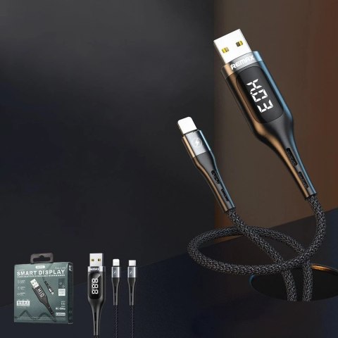 Remax kabel przewód USB - USB Typ C do ładowania z ekranem wyświetlaczem miernikiem prądu 2,1 A 1,2 m + wbudowany timer czasu ła
