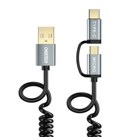 Choetech 2w1 kabel przewód USB - USB Typ C / micro USB 1,2m czarny (XAC-0012-101BK)