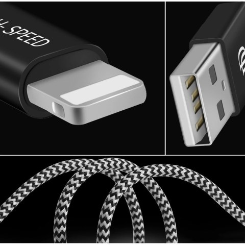 Dux Ducis K-ONE Series nylonowy kabel przewód USB / Lightning 2.1A 2M czarny