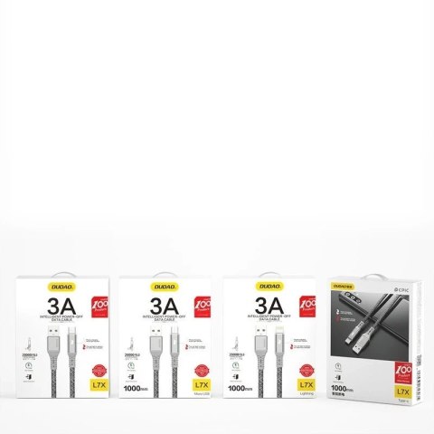 Dudao kabel przewód USB - micro USB 1 m 3 A z diodą LED szary (L7xM Micro)
