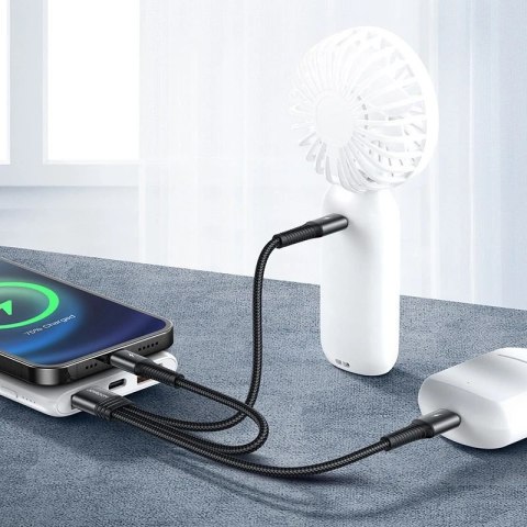 Joyroom 3w1 krótki kabel przewód USB - Lightning / USB Typ C / micro USB 3,5A 15cm czarny (S-01530G9 LCM black)