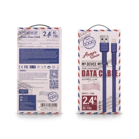 Remax Armor Series płaski kabel przewód USB / Lightning 5V 2.4A czarny (RC-116i)