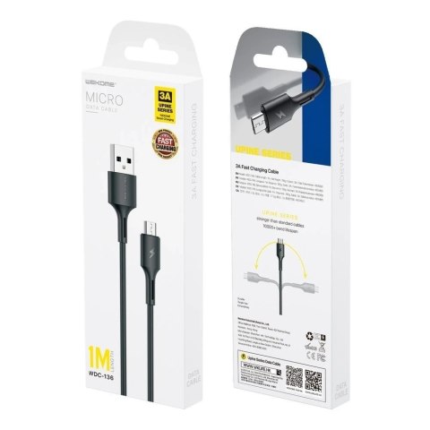 WK Design YouPin kabel przewód USB - micro USB 3A 1m czarny (WDC-136m)