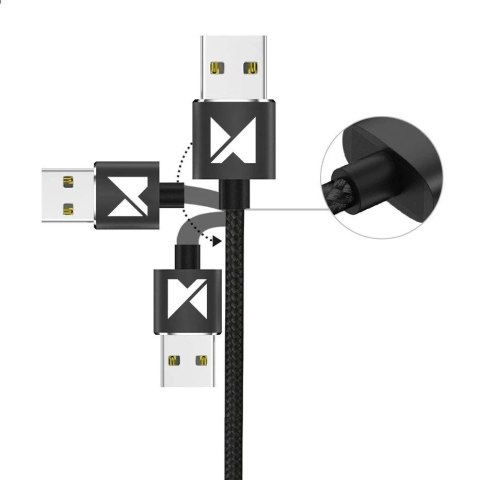 Wozinsky magnetyczny kabel przewód USB / micro USB / USB Typ C / Lightning 2,4A 1m z diodą LED czarny (WMC-01)