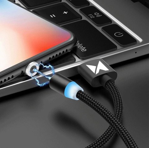Wozinsky magnetyczny kabel przewód USB / micro USB / USB Typ C / Lightning 2,4A 1m z diodą LED czarny (WMC-01)