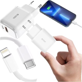 Ładowarka sieciowa 20W USB + typ C USB-C PD QC 3.0 + Kabel 1M do iPhone iPad iPod biały