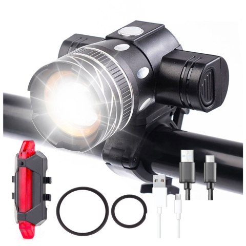 Lampka rowerowa światło przód tył wodoodporna LED CREE XM-L T6 USB zestaw przednia tylna światełko