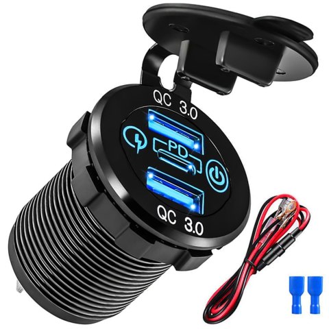 Ładowarka samochodowa LED gniazdo Alogy Mini Car Charge do motocykla zasilacz konektory Alogy 2x USB QC 3.0 + USB-C PD 60W