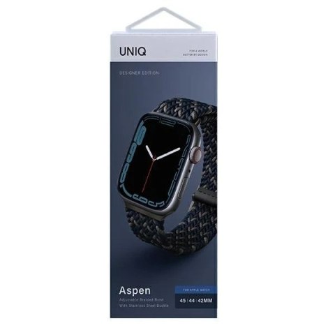 Pasek UNIQ Aspen do Apple Watch 44/42/45mm Series 4/5/6/7/8/SE/SE2 Braided DE niebieski/obsidian blue