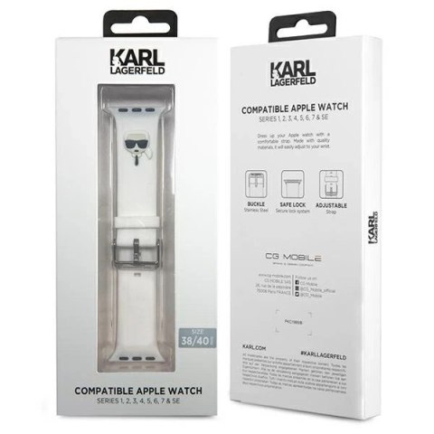 Pasek do smartwatcha Karl Lagerfeld KLAWMSLKW do Apple Watch 38/40/41mm biały/white strap Silicone Karl Heads