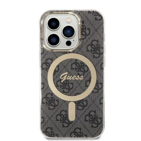 Zestaw Guess GUBPP14LH4EACSK Case+ Charger iPhone 14 Pro 6,1" czarny/black hard case 4G Print MagSafe