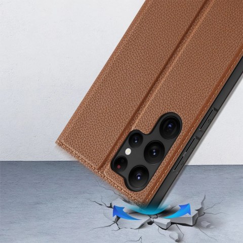 Etui ochronne Dux Ducis Skin X2 do Samsung Galaxy S23 Ultra pokrowiec z klapką portfel podstawka brązowe