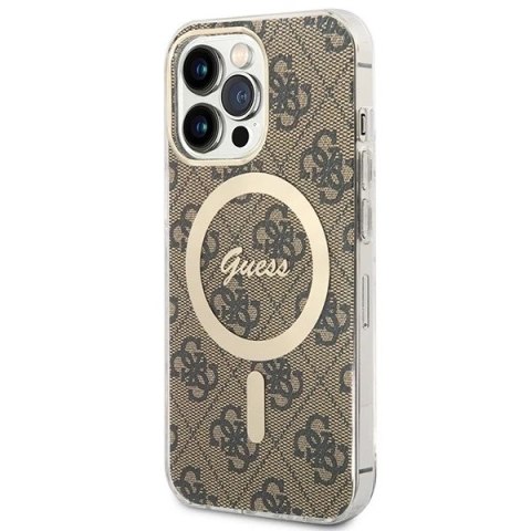 Zestaw Guess GUBPP13LH4EACSW Case+ Charger iPhone 13 Pro brązowy/brown hard case 4G MagSafe Print