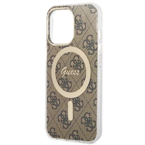 Zestaw Guess GUBPP13LH4EACSW Case+ Charger iPhone 13 Pro brązowy/brown hard case 4G MagSafe Print