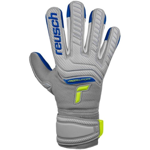 Rękawice bramkarskie Reusch Attrakt Grip Evolution Finger Support Junior szaro-niebieskie 5272820 6006