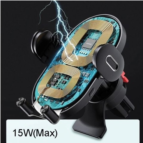 Uchwyt samochodowy do telefonu indukcyjny USAMS US-CD132 15W Automatic do kratki went. CD132ZJ01 czarny/black