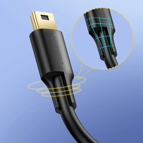 5-pinowy pozłacany kabel UGREEN USB - mini USB 0,5m czarny (US132)