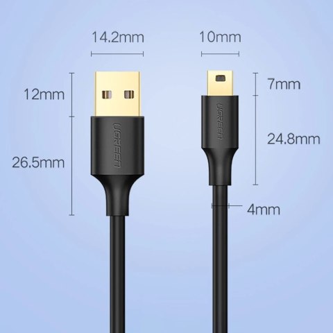 5-pinowy pozłacany kabel UGREEN USB - mini USB 0,5m czarny (US132)