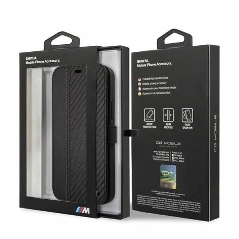 Etui BMW BMFLBKP12SMCARBK do iPhone 12 mini 5,4" book M Collection PU Carbon Stripe czarny/black