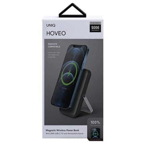 UNIQ Powerbank Hoveo 5000mAh USB-C 20W PD Fast charge Wireless Magnetic szary/charcoal grey
