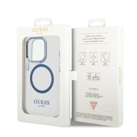 Etui Guess GUHMP14XHTRMB iPhone 14 Pro Max 6,7" niebieski/blue hard case Metal Outline Magsafe