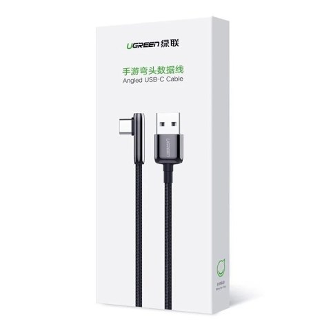 Kątowy kabel UGREEN przewód z bocznym wtykiem USB - USB Typ C 5 A Quick Charge 3.0 AFC FCP 0,5 m czarny (70431 US313)