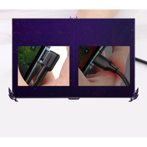 Kątowy kabel UGREEN przewód z bocznym wtykiem USB - USB Typ C 5 A Quick Charge 3.0 SCP FCP 2 m czarny (20104 US307)