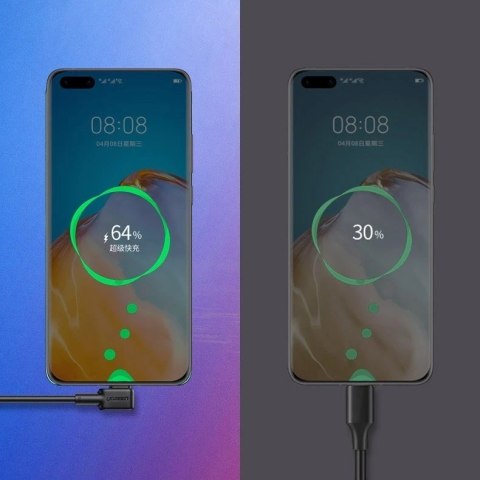 Kątowy kabel UGREEN przewód z bocznym wtykiem USB - USB Typ C 5 A Quick Charge 3.0 SCP FCP 2 m czarny (20104 US307)