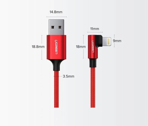 Kątowy kabel UGREEN przewód USB - Lightning MFI 1m 2,4A czarny (60521)