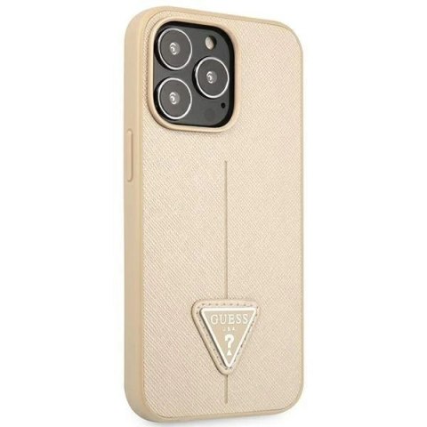 Etui Guess GUHCP14LPSATLE do Apple iPhone 14 Pro 6,1" beżowy/beige hardcase SaffianoTriangle Logo