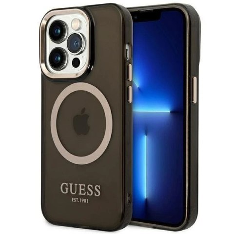 Etui Guess GUHMP14LHTCMK do Apple iPhone 14 Pro 6,1" czarny/black hard case Gold Outline Translucent MagSafe