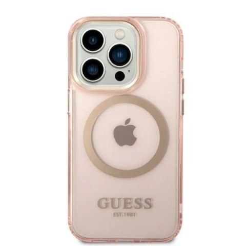 Etui Guess GUHMP14LHTCMP do Apple iPhone 14 Pro 6,1" różowy/pink hard case Gold Outline Translucent MagSafe