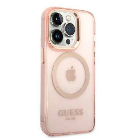 Etui Guess GUHMP14LHTCMP do Apple iPhone 14 Pro 6,1" różowy/pink hard case Gold Outline Translucent MagSafe