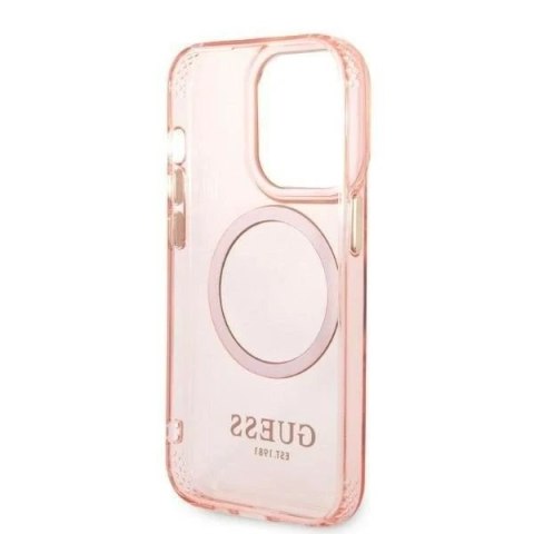 Etui Guess GUHMP14LHTCMP do Apple iPhone 14 Pro 6,1" różowy/pink hard case Gold Outline Translucent MagSafe