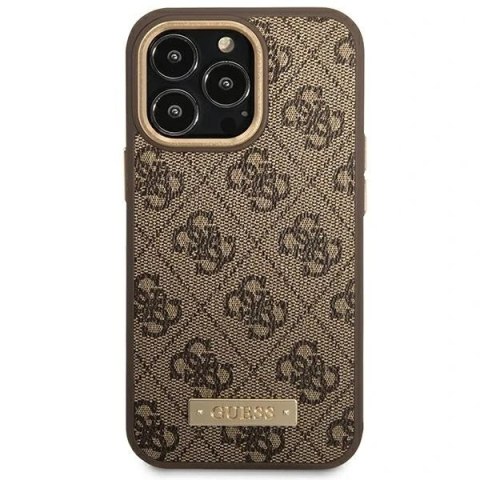Etui Guess GUHMP14LU4GPRW do Apple iPhone 14 Pro 6,1" brązowy/brown hard case 4G Logo Plate MagSafe