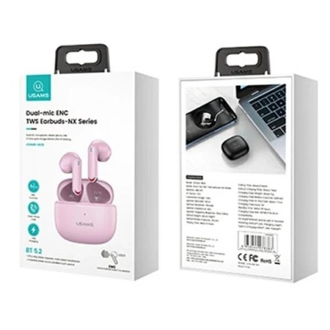 Słuchawki Bluetooth 5.2 USAMS TWS NX10 Series Dual mic bezprzewodowe różowy/pink BHUNX03
