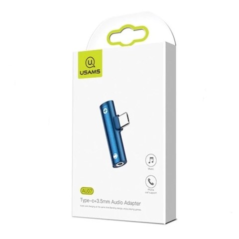 USAMS Adapter AU07 2w1 USB-C niebieski /blue USB-C + 3,5mm SJ277TC02 (US-SJ277)
