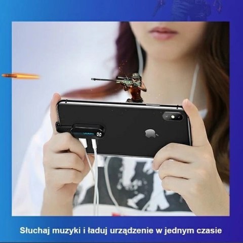 USAMS Adapter AU10 2w1 Lightning - 3,5mm + lightning LED czarny/black SJ358LN01 (US-SJ358)