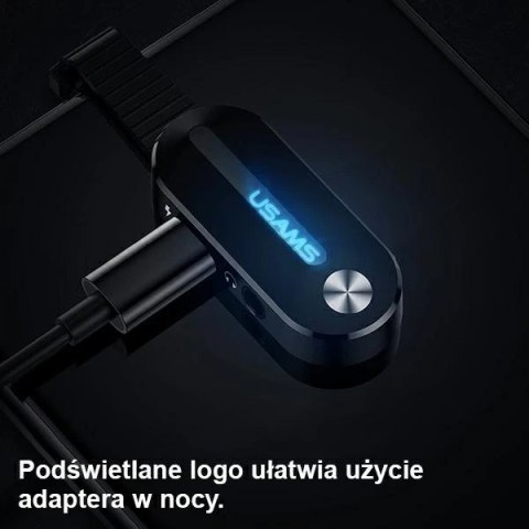USAMS Adapter AU10 2w1 Lightning - 3,5mm + lightning LED czarny/black SJ358LN01 (US-SJ358)