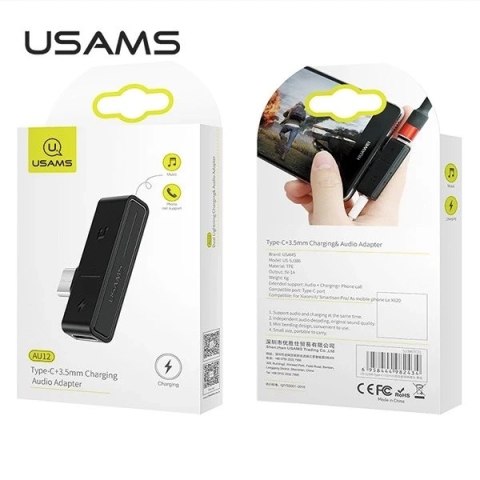 USAMS Adapter AU12 2w1 USB-C + 3,5mm czarny/black SJ386TC01 (US-SJ386)