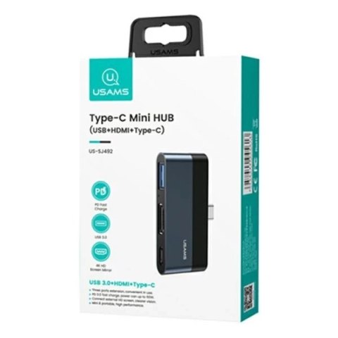 USAMS Adapter HUB USB 3.0/USB-C/HDMI 1.4 szary/grey SJ492HUB01 (US-SJ492)