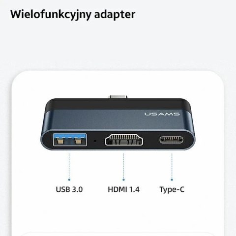 USAMS Adapter HUB USB 3.0/USB-C/HDMI 1.4 szary/grey SJ492HUB01 (US-SJ492)