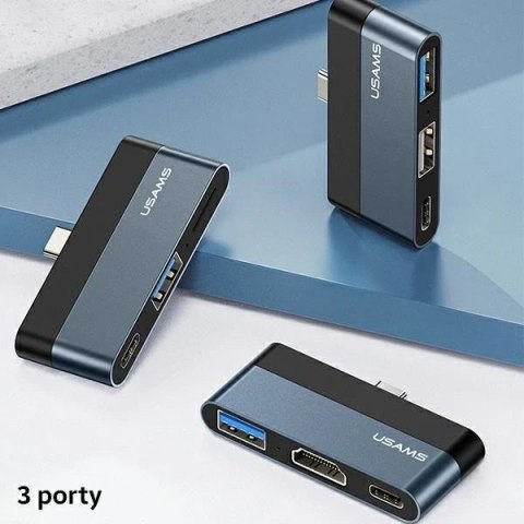 USAMS Adapter HUB USB 3.0/USB-C/HDMI 1.4 szary/grey SJ492HUB01 (US-SJ492)