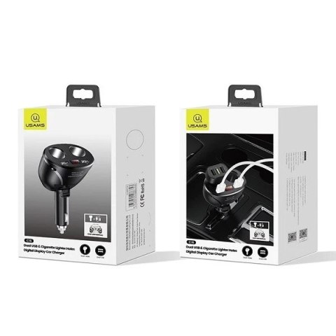 USAMS Adapter ładowarka samochodowy C16 2 gniazda 2xUSB 96W Fast Charge czarny/black CC99TC01 (US-CC099) rozdzielacz