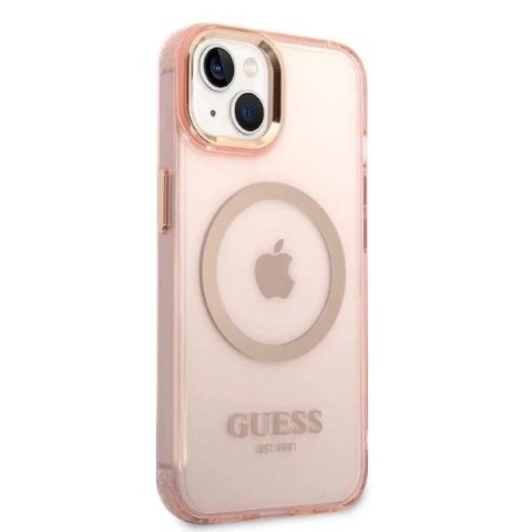 Etui Guess GUHMP14SHTCMP do Apple iPhone 14 6,1" różowy/pink hard case Gold Outline Translucent MagSafe
