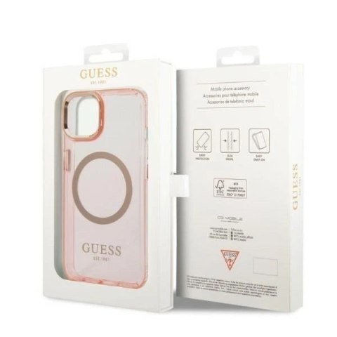 Etui Guess GUHMP14SHTCMP do Apple iPhone 14 6,1" różowy/pink hard case Gold Outline Translucent MagSafe