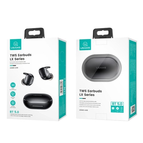 Słuchawki Bluetooth 5.0 USAMS TWS LX Series Dual mic bezprzewodowe czarny/black BHULX01