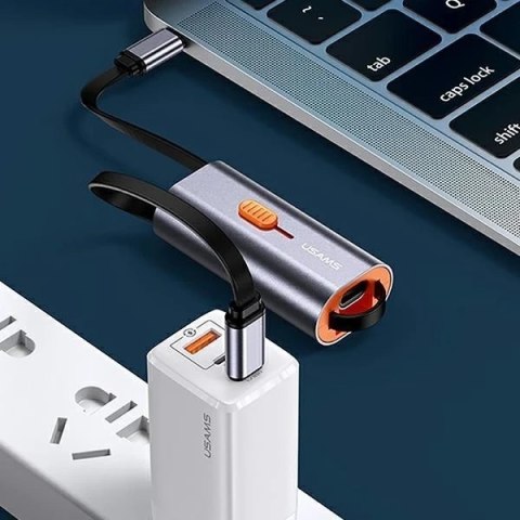 USAMS Adapter 4w1 2xUSB-C / USB-C na USB-A/ USB-C na Lightning 60W stalowy/steel SJ560USB01 (US-SJ560)
