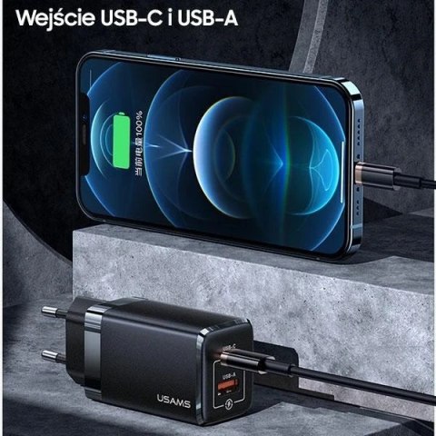 USAMS Ład. siec. T41 USB-C+USB GaN 47W PD+QC (only head) Fast Charging biały/white CC137TC02 (US-CC137)